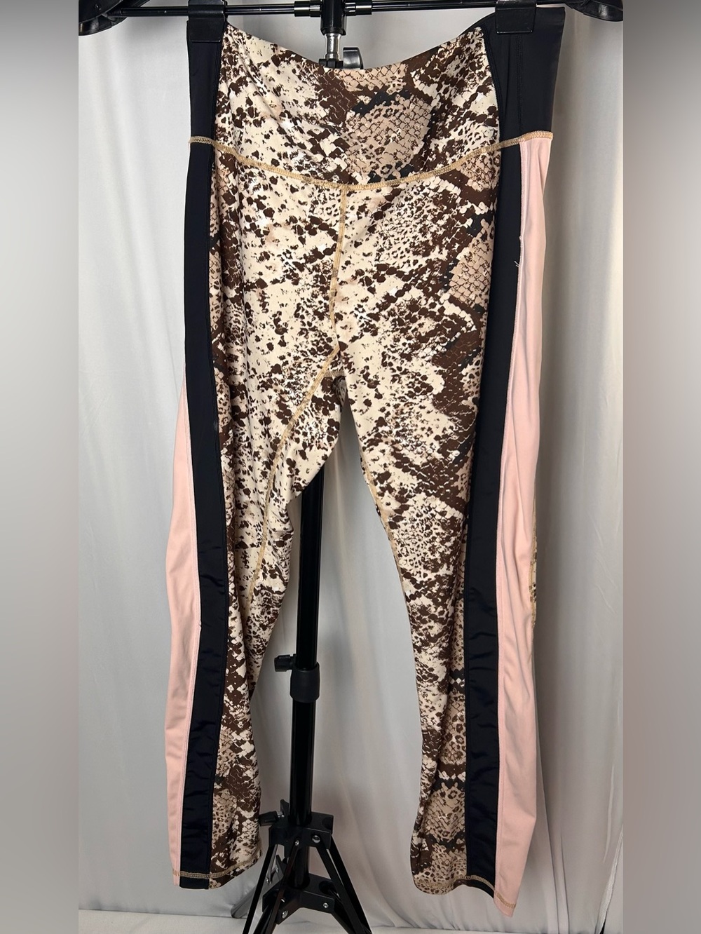 Buddy Love Brown Snake-Print Leggings with Pink & Black Side Panels